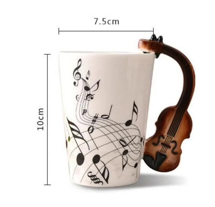 Música criativa estilo violino guitarra cerâmica caneca café chá leite stave copos com alça caneca de café novidade presentes preferencial2739