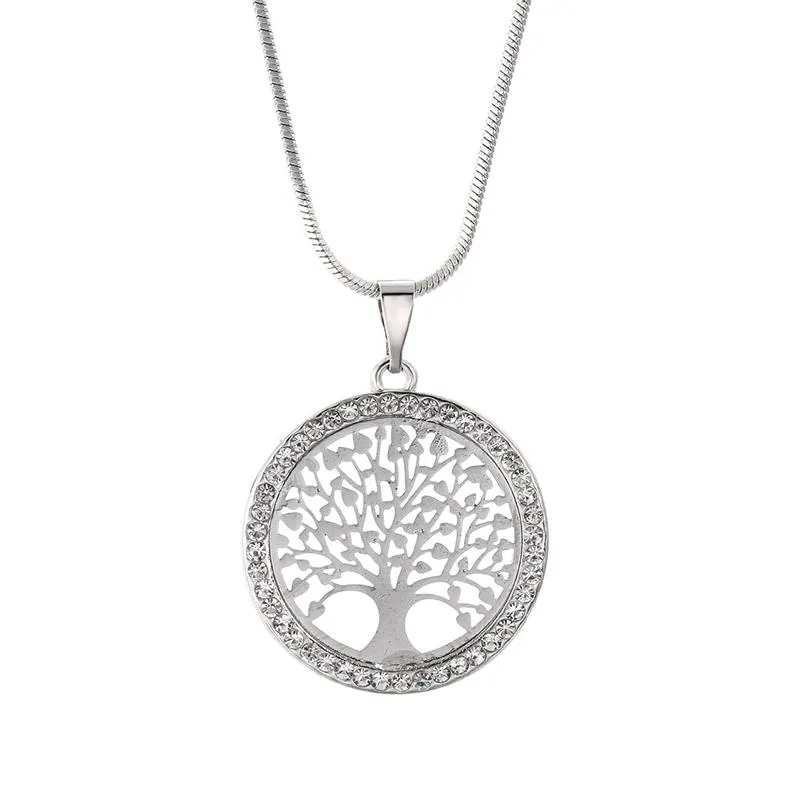 Collier arbre de vie en cristal rond, petit pendentif, couleurs or Rose et argent, bijoux élégants pour femmes, cadeaux, nouvelle mode, Dropshi290F