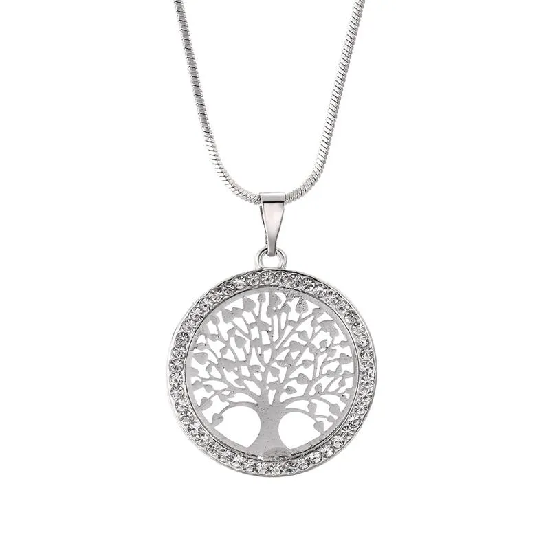 Новая мода ожерелье «Древо жизни» с кристаллами, круглый маленький кулон, ожерелье розового золота, серебра, элегантные женские ювелирные изделия, подарки Dropshi290F