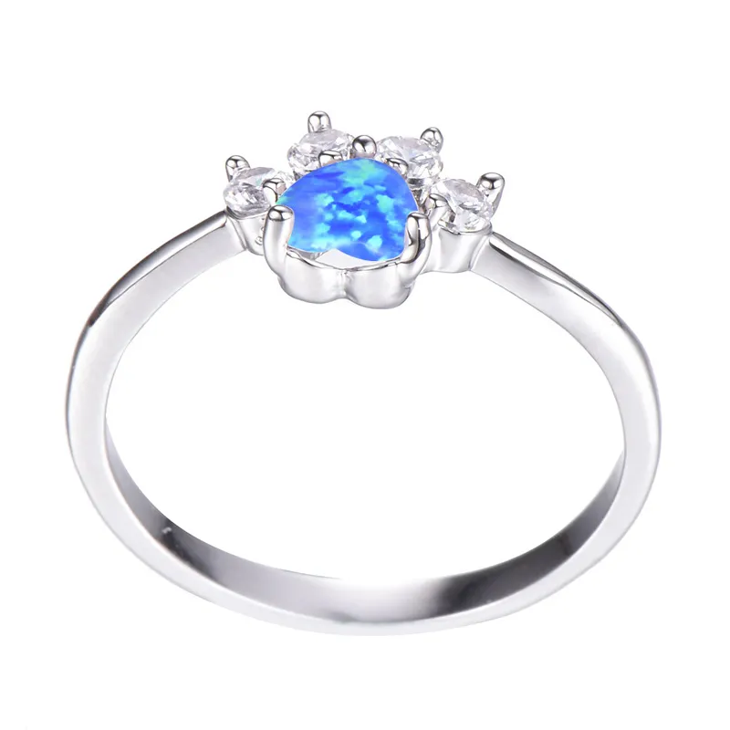 Luckyshine 10 szt. Cute Cat Paw Rings Pink Blue Fire Opal 925 Srebrne pierścionki Wedding Famil Friend Holiday Gift241t