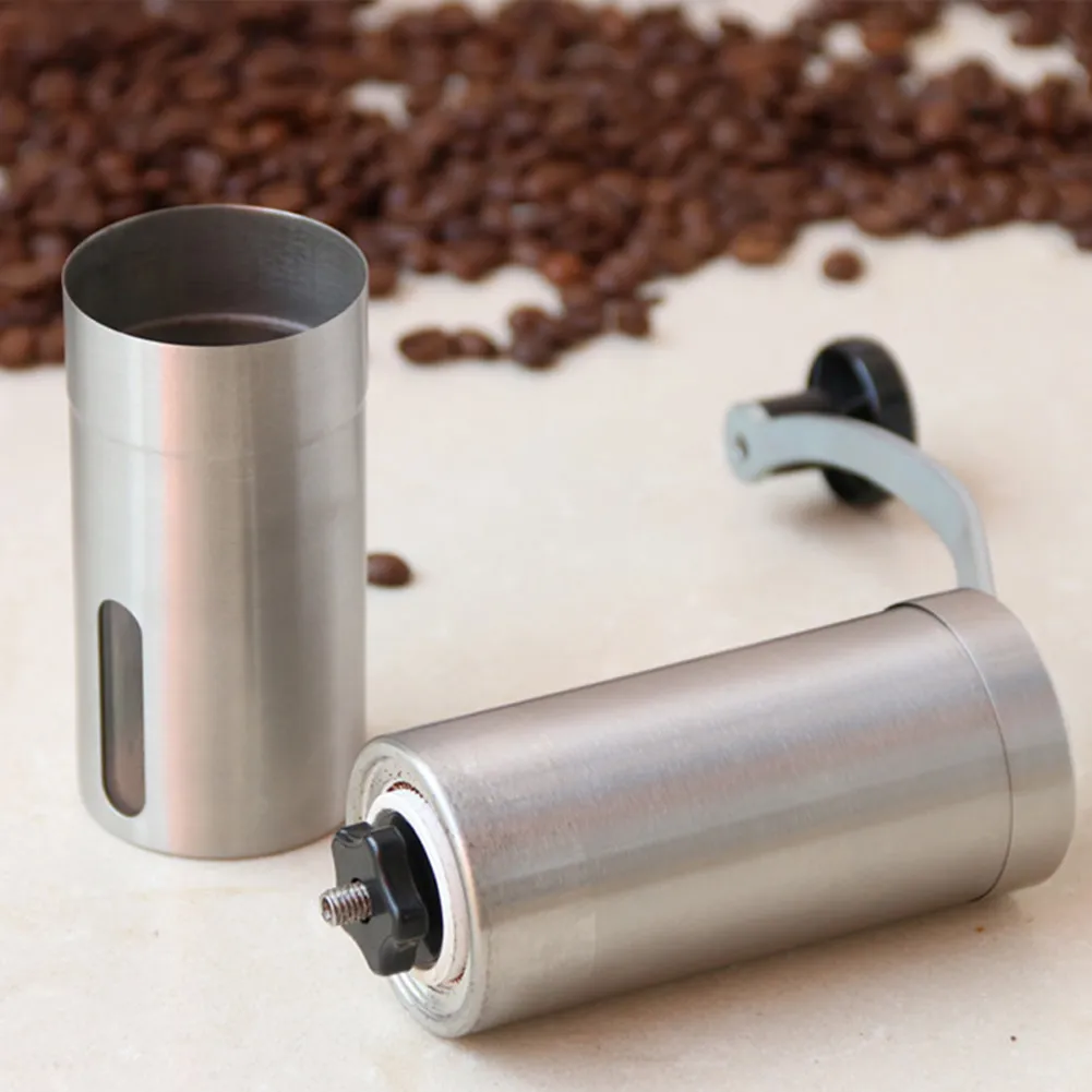 Silver kaffekvarn mini rostfritt stål handmanual handgjorda kaffebönor burr slipmaskiner kvarn kök verktyg kroksslipare t200114096356