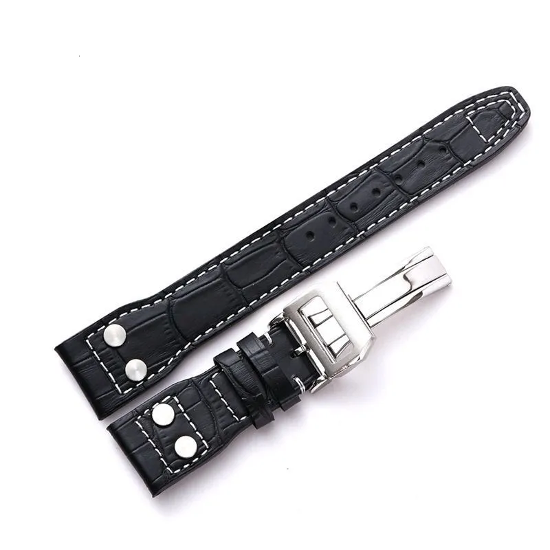 Bracelet de montre en cuir de veau souple véritable de haute qualité pour Bracelet de montre Iwc Mark 17 série 20 22mm Bracelet de ceinture avec Rivet T190705214y