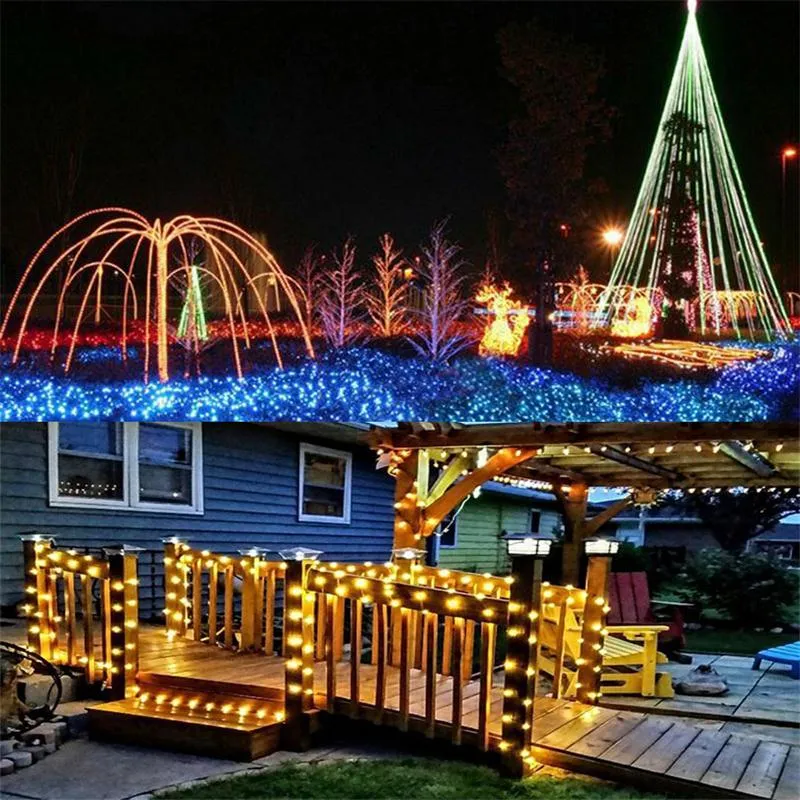 LED Christmas Outdoor String Lights 10m 20m 30m 50m 100m 9 kleuren Waterdichte Fairy Lights For Wedding Party Festival Home Decorati290T