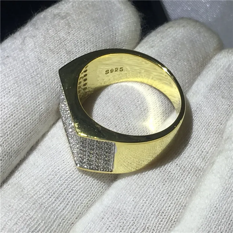 Choucong moda hiphop rock band anéis para homens pavimentar configuração 119 pçs diamante cz ouro amarelo preenchido 925 prata masculino anel de casamento317z