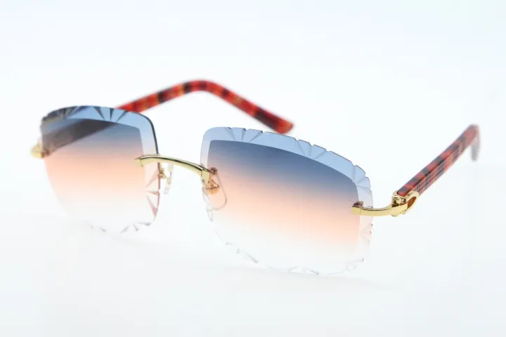 NEW Selling Rimless Sunglasses diamond Cut 3524012-B Marble Red Plank glasses male and female Fashion Metal Glasses Unisex 18K Gol210J