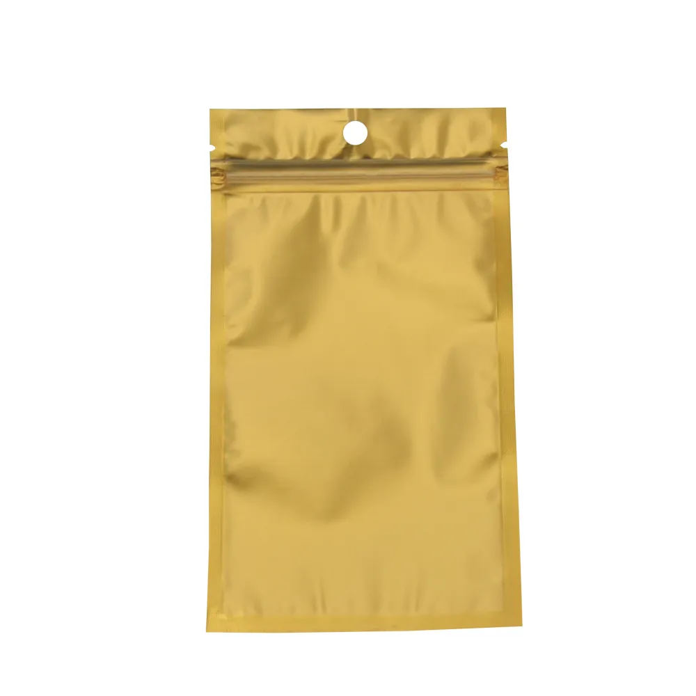 10 18cm fosco claro zíper zip lock sacos de folha de alumínio ouro pacote plástico saco com buraco pendurar alimentos mercearia mostrar embalagem malotes258r