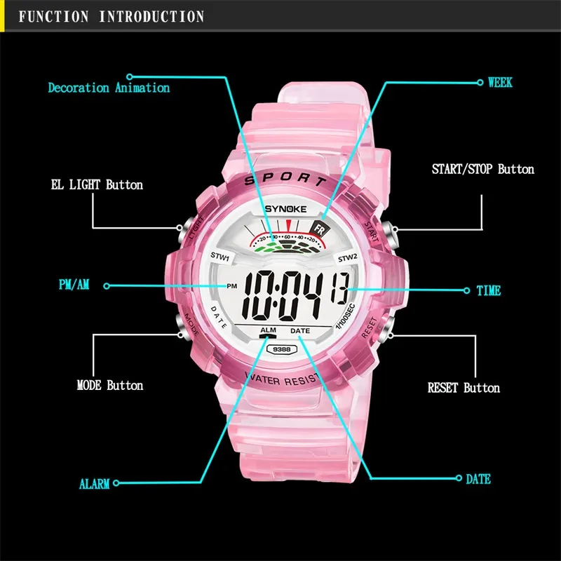 Panars Watch Boys Student Girls Waterproof Sports LED Digital Na rękę na rękę Kolny sportowy sportowy zegarek dla dzieci246L