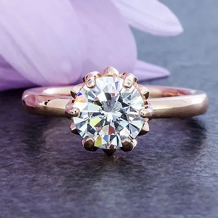 Novo moda de diamante anel de coroa modelos femininos banhados 14k Garras de flores de ouro rosa conjunto de zircão ring294m