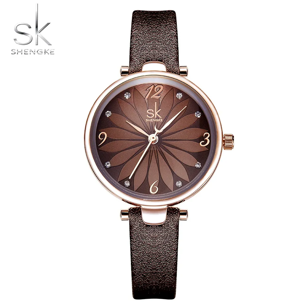 Shengke кожаные часы с цветочным циферблатом женские кварцевые наручные часы аналоговые кварцевые женские часы повседневные женские часы Reloj Mujer2695