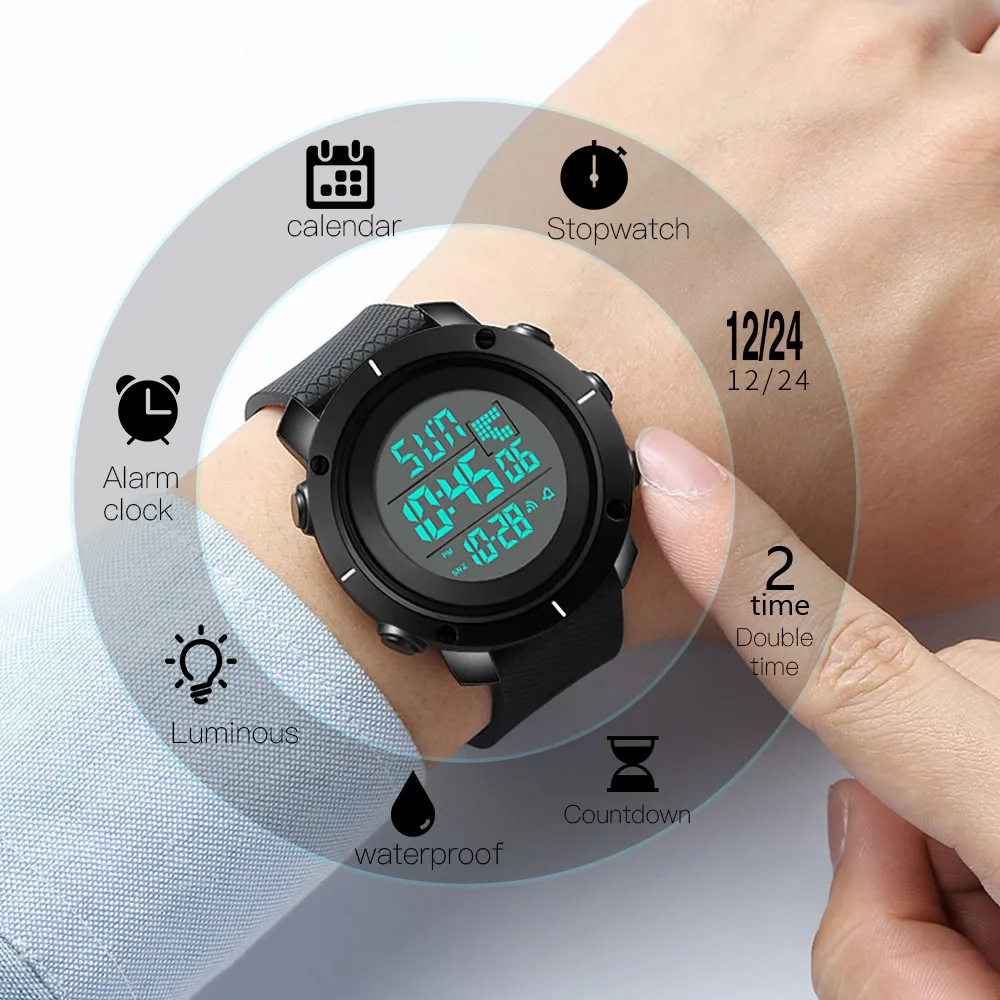 Skmei Outdoor Sport Watch Men Multifonction Chronograph 5bar Imperping Alarm Watchs numériques Reloj Hombre 1213257M