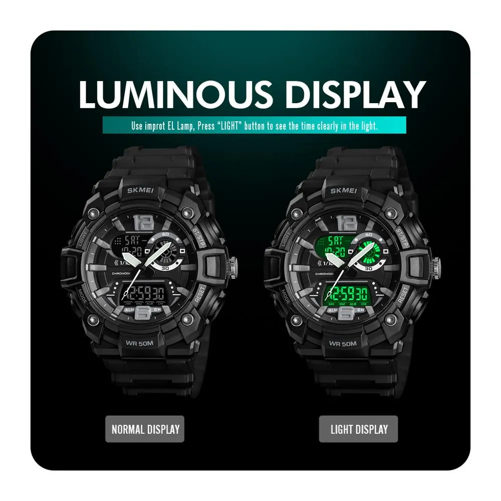 Skmei Sport Men Watch Digital Watch Fashion Display 5BAR مقاوم للماء Luminous 3 Time Multi-Function Watch Montre Homme 1529254f