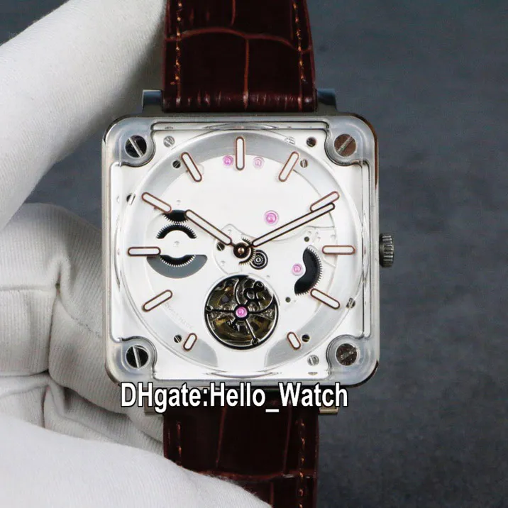 NOWOŚĆ 42 5 mm eksperymentalne BRX2-MRTB-ST-STR Silver Dial Automatyczne turbillon męskie zegarek stalowe obudowa kwadratowe zegarki skórzane zegarki Hello WAT2664