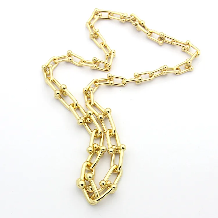 New Arrive Fashion Men Lady 316L Titanium steel Letter T 18K Plated Gold U-shape Chain Thick Necklaces Lovers Necklaces285A