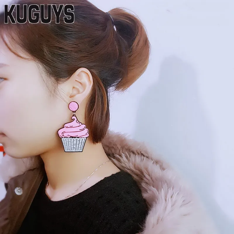 KUGUYS – boucles d'oreilles en acrylique rose pour femmes, bijoux à la mode, goutte d'eau, gâteau, tendance, Dangle, 269Q