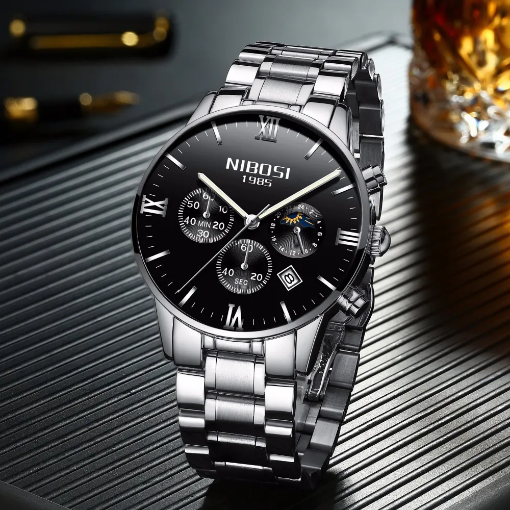 NIBOSI Horloge Mannen Mode Quartz Klok Heren Horloges Luxe Beroemde Topmerk Staal Business Waterdicht Horloge Relogio Masculino312s
