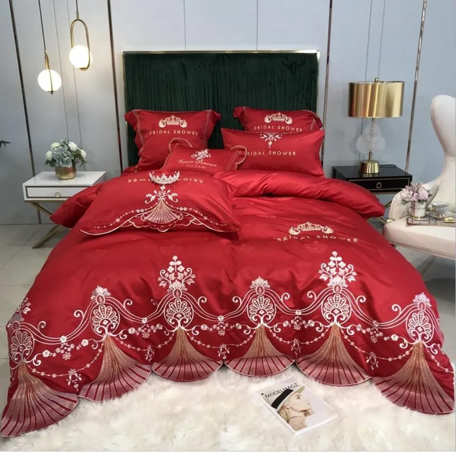 Lüks Europen Jacquard Yatak Seti Beyaz Nakış Yatağı Kapağı İpeksi Saten Pamuk Prenses Yorgan Yorgan Kapak Yatak Yastığı2474