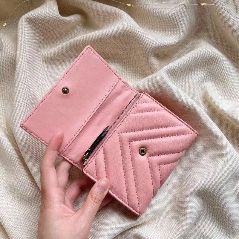 Portefeuilles de concepteur-courts sacs à main occasionnels gaufrage portefeuille en cuir de coeur avec boîte femmes de luxe portefeuilles roses porte-carte sac à main Bag175H