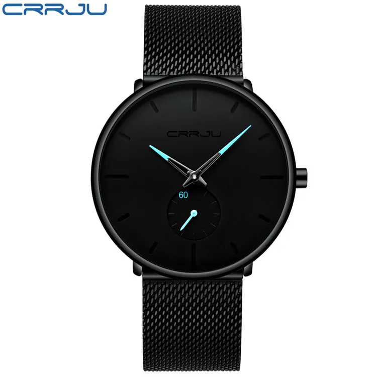 Crrju najlepsza marka luksusowy kwarc zegarek mężczyzn Mężczyzny Casual Black Japan-kwarc-Watch Stal nierdzewna twarz Ultra cienki zegar mężczyzna renogio new283r