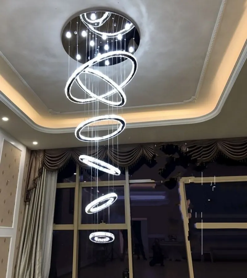 6 Pierścieni Kryształowe LED żyrandol Light Efternacka Kryształowy połysk Laster Wiszące zawieszenie Lekkie do jadalni schody My214m