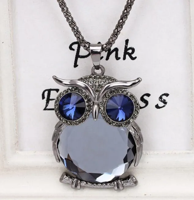 Nouveau Style Charmant Femmes Collier Hibou Pendentif Strass Chandail Chaîne Long Colliers Bijoux Ornements Exquis Couple Bibelot G243m