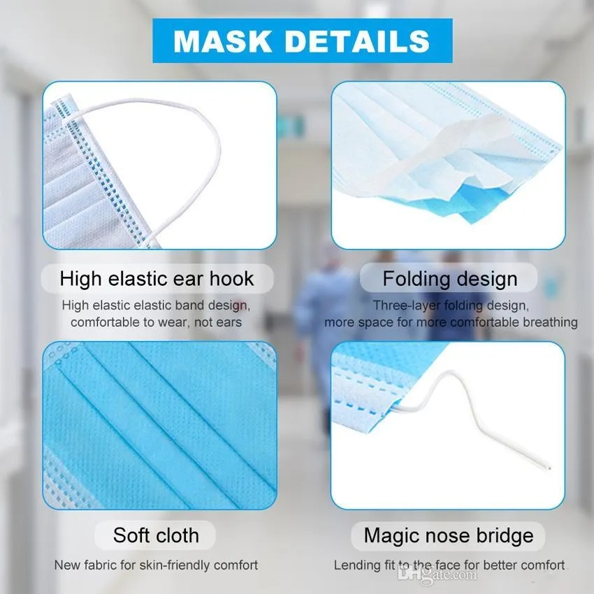 米国株式使い捨てマスク3層保護フェイスマスクAnti PM2.5成体通気性フェイシャルダストマスク船24時間