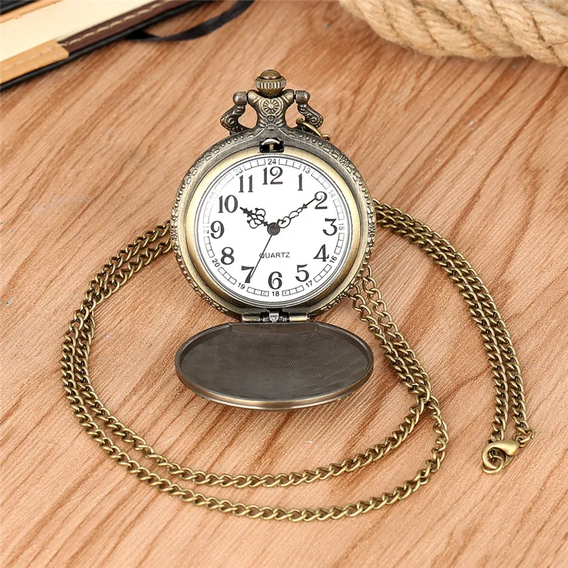 Bronze clássico bombeiro herói analógico relógio de bolso de quartzo colar corrente para presente masculino reloj de bolsillo227o
