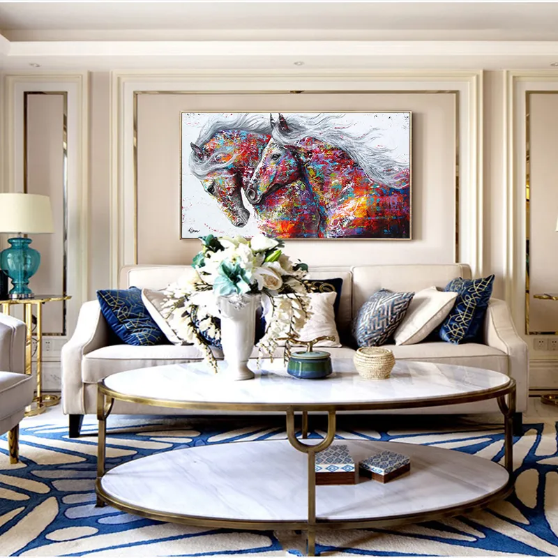 カラフルな馬の装飾的な写真キャンバスポスター北欧動物壁アートプリント抽象絵画モダンリビングルーム飾り4252457