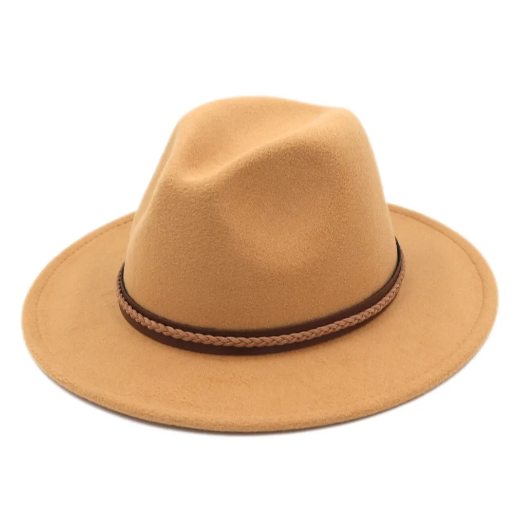 Unisex Parti Plaj Sokak Kilisesi Lover Üst Panama Şapka Caz Yün Karışımı Fedora Sert Geniş Düz Brim Trilby Yaz Kap Boyutu 56-58 cm