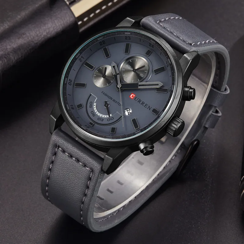 新しいRelogio Masculino Curren Quartz Watch Men Top Brand Luxury Leather Mens Watchesファッションカジュアルスポーツ時計ろう者腕時計Y1261o