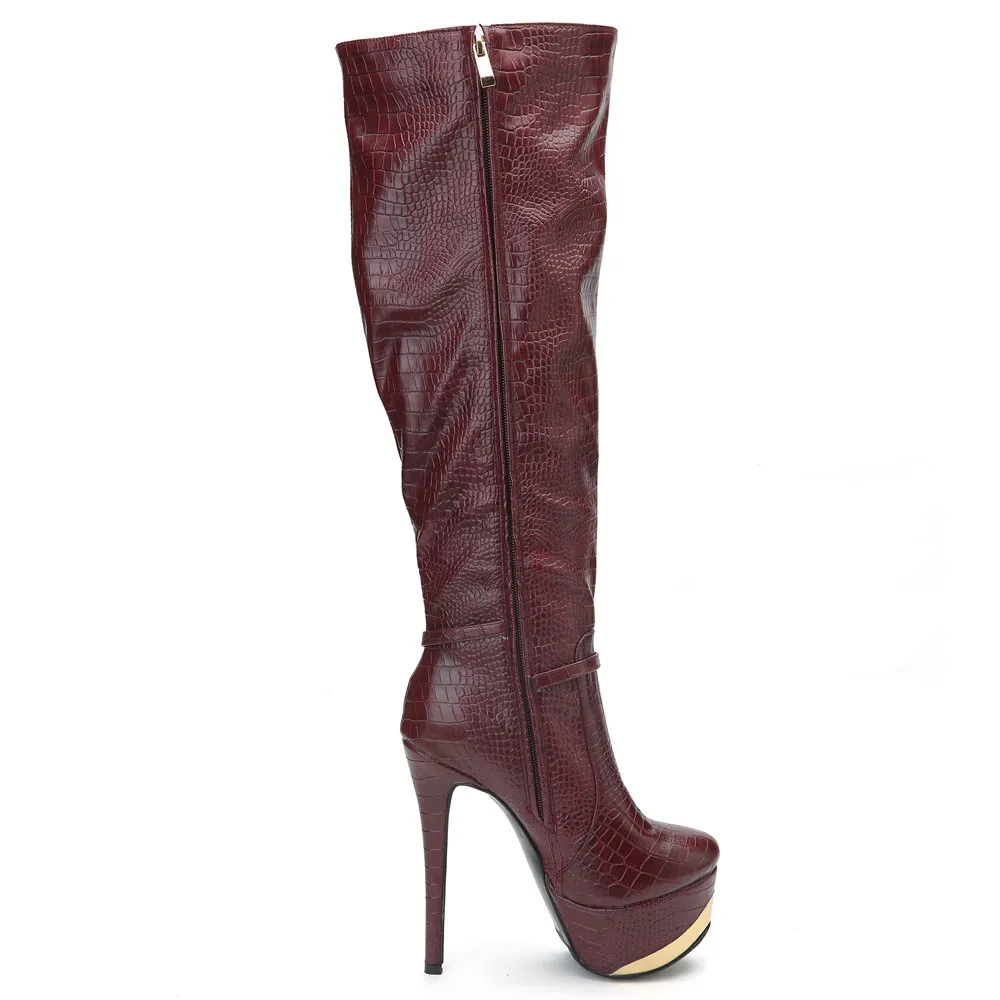 Rontic New Arrival Women Knee High Boots Stiletto High Heel Wine Red Sexy Round Toe Ladies Long Boots 여성 신발 미국 크기 4-15