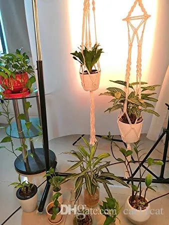 Macrame Plant Hanger مصنوعة يدويًا من المنسوجة من القطن الحامل الجدار معلق سلة زارع لصالح حديقة داخلية في الهواء الطلق شرفة C341C