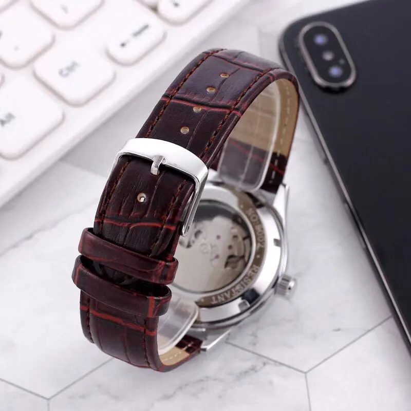 Top merk Gouden Heren horloges 40mm Wijzerplaat Maanfase waterdichte mode man horloges Mechanische Automatische Lederen Band Horloge Voor 272e