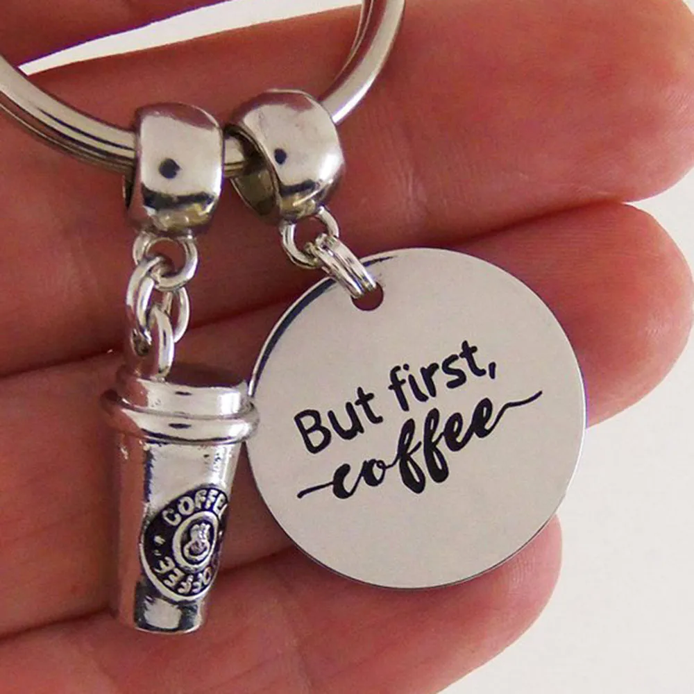 Hela 10st Men First Coffee Keychain Coffee Cup Charm Pendant Keyring Coffee Drinker Jewelry Coffee Lover Gift189q