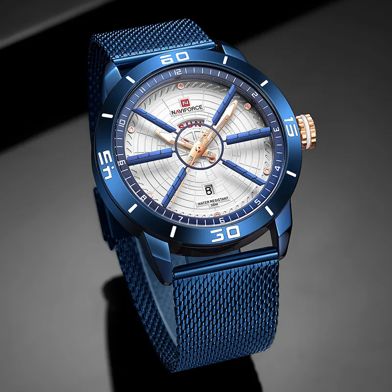 Naviforce Brand Luxury Sports Watches Men Mens en acier inoxydable Montres en acier masculin Watch Business Watch Relogio Masculin241a