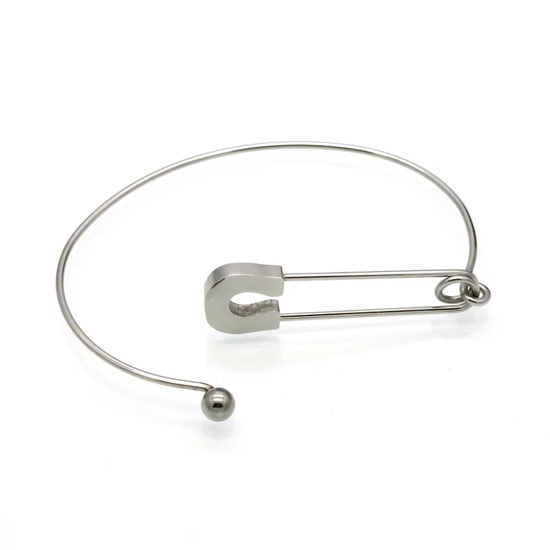 Personnalités de la manche de mode Vintage Simple Titane en acier métallique Plain Nautical Pin Bangle Bracelet de couleur or mince pour femmes Bir253n