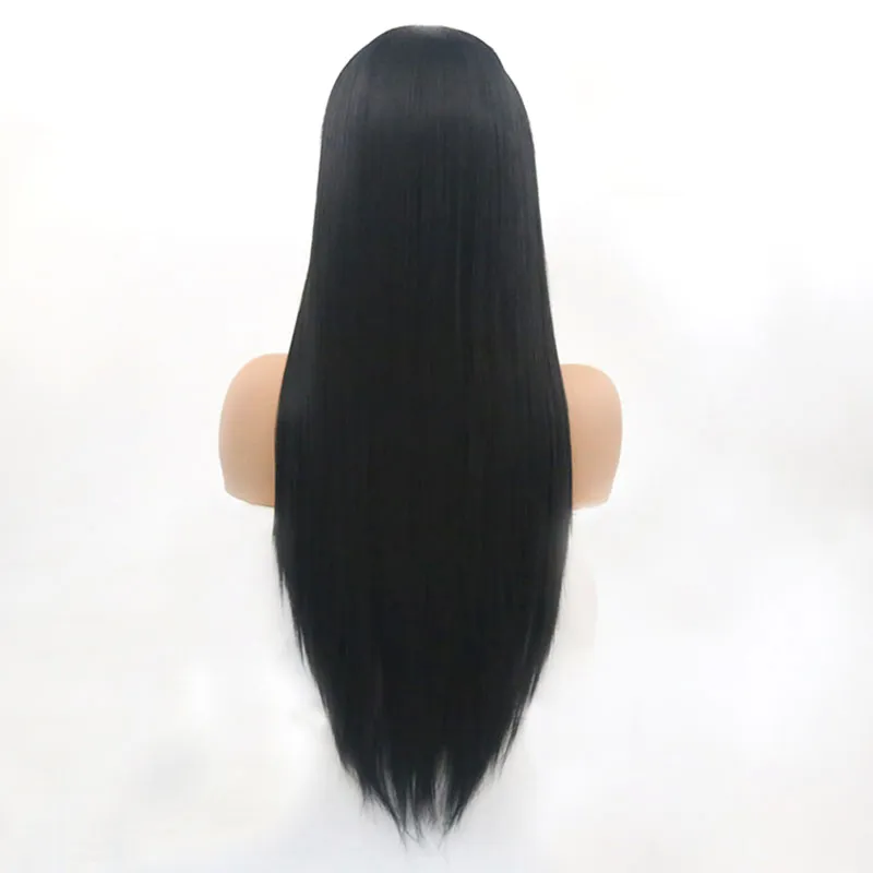 الباروكة أوروبا والولايات المتحدة من الألياف الكيميائية الدانتيل الباروكة النساء الأسود الطويل مستقيم الشعر الألياف الكيميائية الألياف الكاملة الرأس