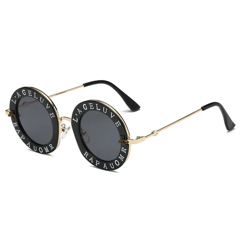 Modna moda retro okrągłe okrągłe okulary przeciwsłoneczne angielskie litery Little Bee Sunglasses Męskie i damskie okulary DesignE269c