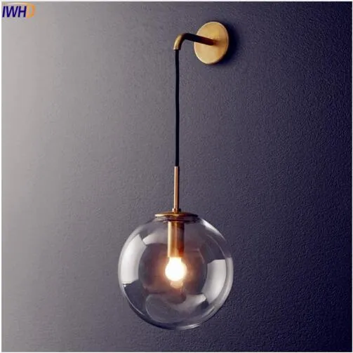 Nordic Modern Lampa Lampa LED Glass Ball Ball Mirror obok amerykańskiego światła Retro Wall Light Sconce Wandlamp Aplique Murale251m