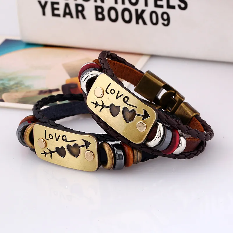Love Tag charm Bracelet Couple Heart leather bracelets men women Multilayer fashion jewelry girlfriend gift will and sandy