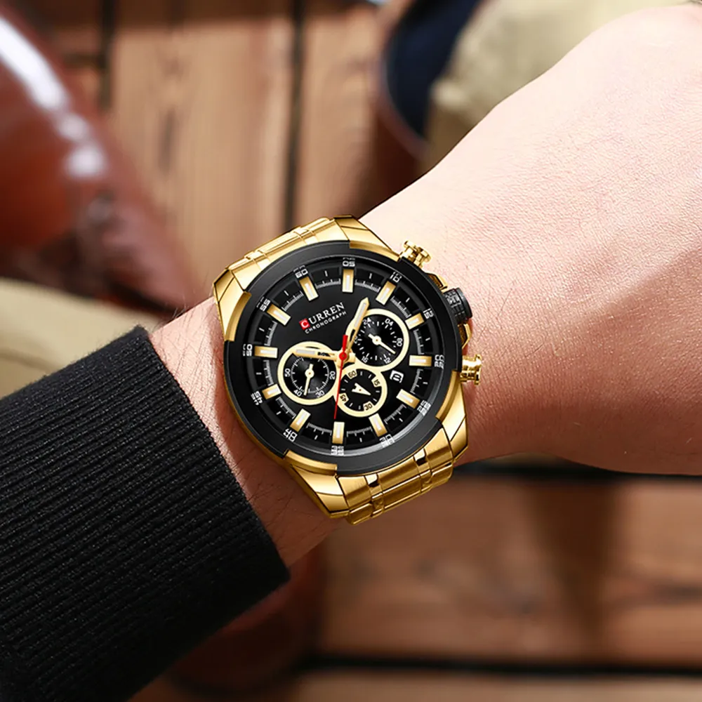 CURREN Classic Black Chronograph Men's Watch Sports Quartz Date Clock Male Watch Stainless Steel Wristwatch Relogio Masculino201Q