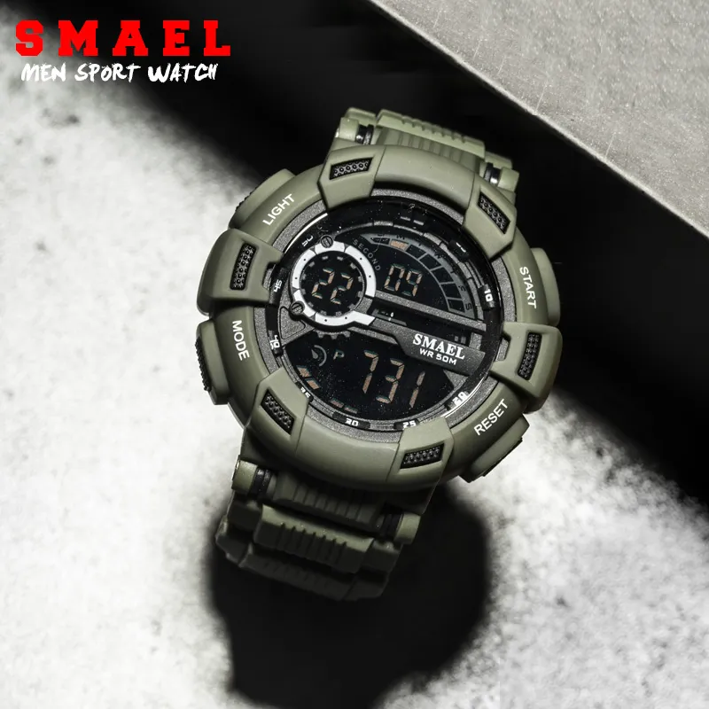 SMAEL Sport Watches Camouflage Watch Band SMAEL Men Watch 50m Waterproof Top S Shock Watch Men LED 1366237d