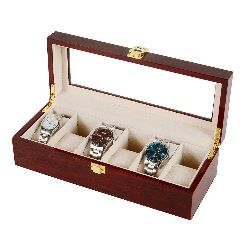 2 3 5 6 10 12 fentes boîte de montre stockage avec rouge noir boîtier en verre en bois Bracelet affichage cercueil montres support cercueil 2 3092