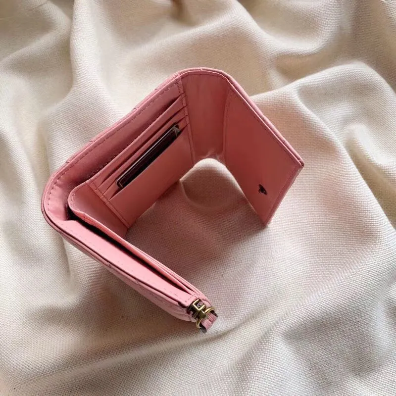 Designer-carteiras curtas bolsas casuais em relevo coração carteira de couro com caixa mulheres luxo rosa carteiras titular do cartão bolsa bag175h