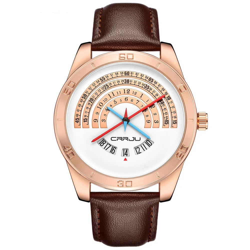 CRRJU Uomo Sport di lusso in pelle Orologi Uomo Divertente Calendario binario Orologio Movimento giapponese Orologio da polso impermeabile erkek kol saati237G