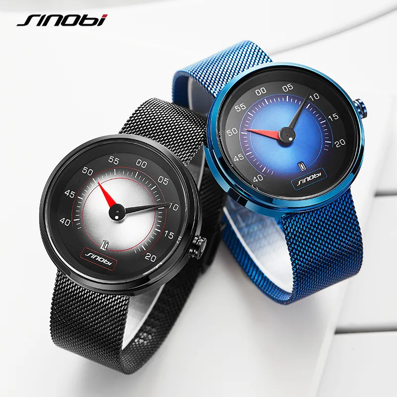 SINOBI hommes montre homme voiture tableau de bord montres créatives mode vitesse sport lecteur calendrier hommes en acier inoxydable montres à Quartz 2545