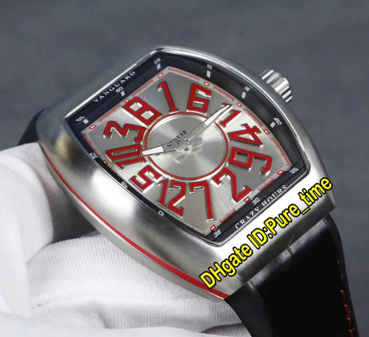 Новые модели Vanguard Crazy Hours Steel Case V 45 CH BR Цвет Серебряный циферблат Автоматические мужские часы с кожаным ремешком Спортивные часы Pure Time244v