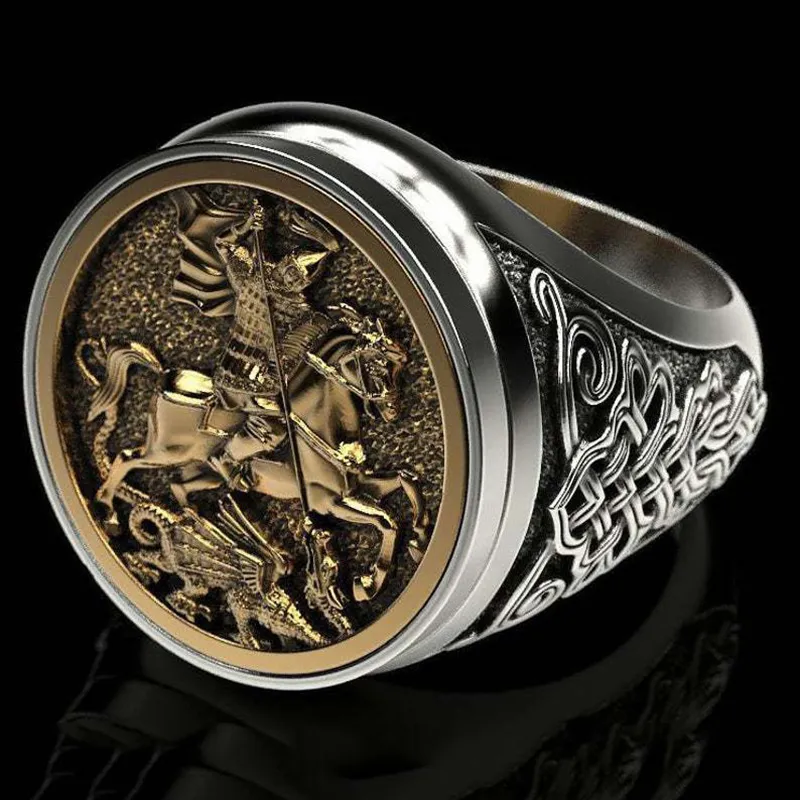 Винтажное кольцо Sovereine для мужчин, портрет Святого Георгия, золотые кольца с римским кавалерийским драконом для женщин, Boho, скандинавская мифология, ювелирные изделия викингов2660
