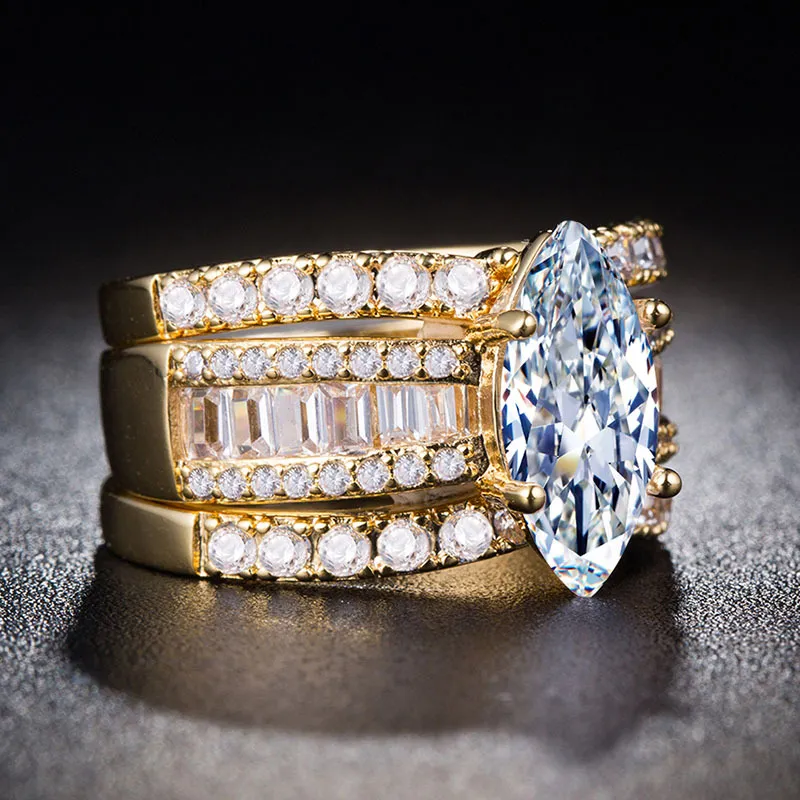 Fashion Ring 925 Silverpläterad 18k Guldkvalitet Tre stycken med utsökt smyckeslåda för personlig samling251y