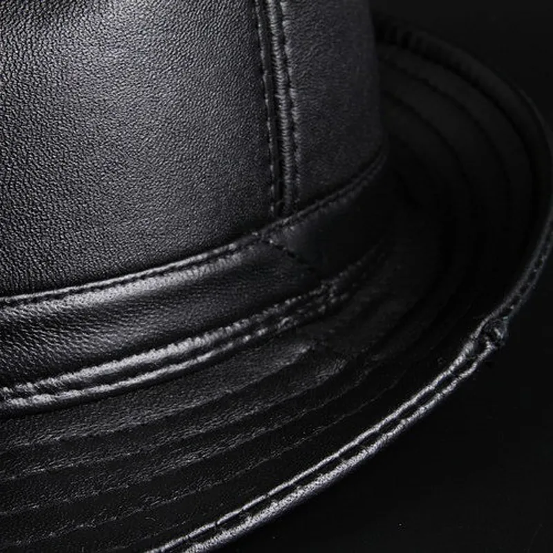 Модная мужская кожаная шляпа трилби, мужская кепка-федора, джентльменская винтажная джазовая шляпа, весенне-осенняя брендовая мужская панамская кепка 039s9014362