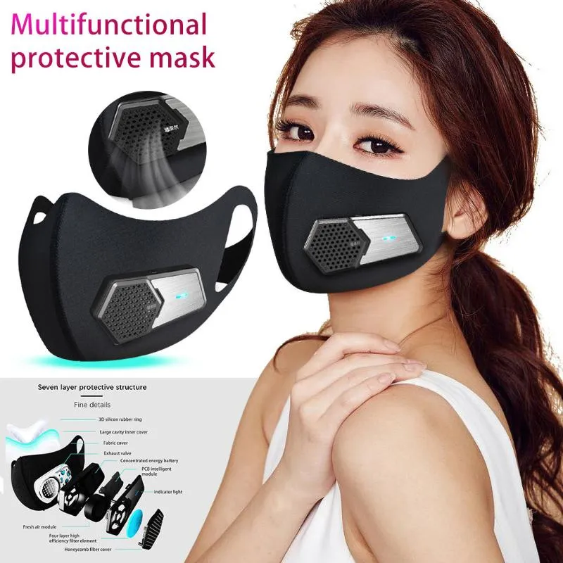 Cotton Face Maskswashable And Reusable Smart Electric Air Respirator Facemask Fashion Black Cloth Face Maske For Germ Protection1823